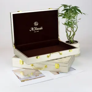 Kotak kulit kayu berukir unik kotak hadiah pernikahan Lebaran coklat Mubarak kotak hadiah kustom dengan pegangan