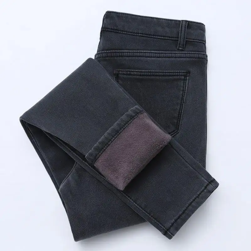 Hot Selling Wholesale Velvet Warm Women's Jeans Denim Thick Stretch Slim Feet Pencil Trouser Leggings