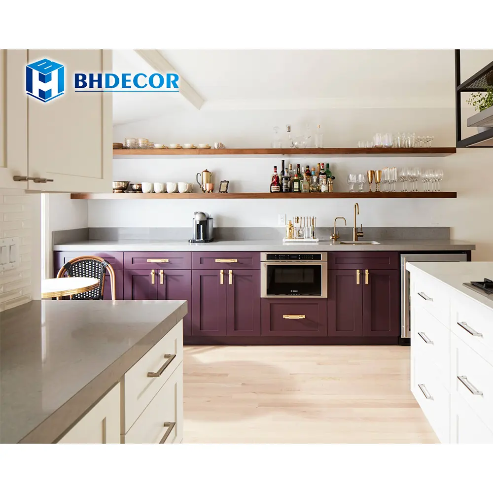 Küchenschrank neues Design hochglanz lila und weiße Lavender-Solidholz-Shaker Küchenschränke