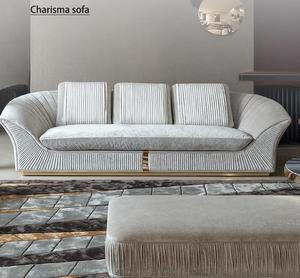 Foshan Ensemble de canapés italiens design de <span class=keywords><strong>luxe</strong></span> en cuir haut de gamme avec combinaisons de tissus pour villas de vie - Product Image 1