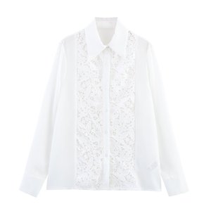 NOVEDAD <span class=keywords><strong>DE</strong></span> VERANO 2025, camisa <span class=keywords><strong>de</strong></span> viaje para mujer, Top transfronteriza <span class=keywords><strong>de</strong></span> fuente, costura <span class=keywords><strong>de</strong></span> encaje hueco Simple, patrón sólido tejido para uso <span class=keywords><strong>de</strong></span> oficina - Product Image 6