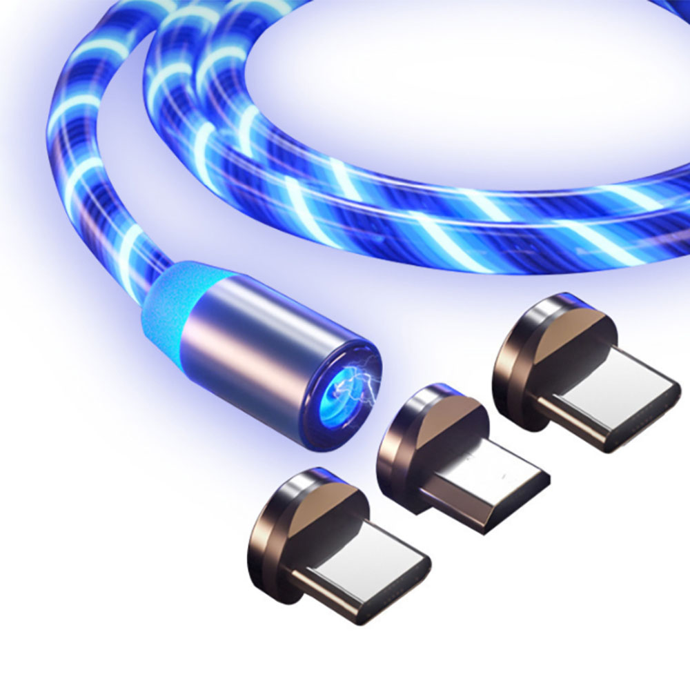 Магнитный USB-кабель 3 в 1 для быстрой зарядки, кабель с потоковой подсветкой, USB-кабель со светодиодной подсветкой для iphone, кабель для передачи данных с разъемом micro type-c