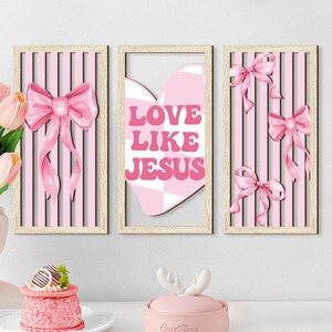 KingWIN Pink Bow Wooden <b>Wall</b> Hanging <b>Framed</b> Decor For Girl Room Home Valentine'S Day Decoration - Product Image 3