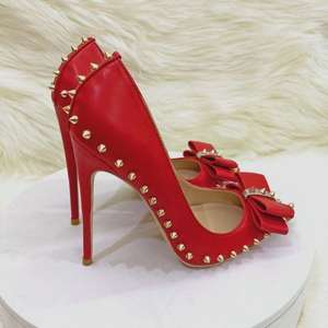 Clouté Rivet Bow Scarpe Donna Hiver Travail Chaussures pour Femmes Talons Minces D'orsay Pompes Slip-On PU Haute Stiletto <span class=keywords><strong>Tacco</strong></span> Alto Pompes - Product Image 6