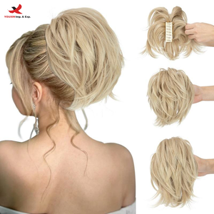 Peluca de Cabello Sintético de Alta Calidad con Descuento, Cola de Caballo Corta, Despeinada, Esponjosa, con Efecto Nido, de Seda Resistente al Calor, Ajustable para Mujer - Product Image 1