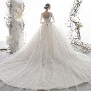 Bridal Forest Style Train Wedding Dress V Neck Ball Gown White Champagne Polyester Vintage European American Style Plus Size - Product Image 4