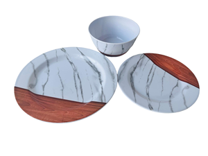 メラミン食器セット マーブル＆ウッドカラー プレート - Product Image 4