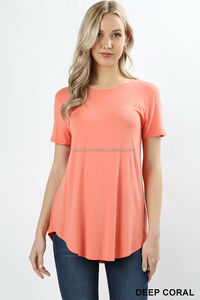 Tunique en jean ample pour femme, respirante, en polyester/coton, à manches courtes et col rond, avec bouton perforé, service d'impression personnalisée - Product Image 4