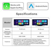 2.5K écran tactile Android 12 Carplay Youtube système de navigation de voiture 10 "Portable Carplay caméra moniteur Kits Dash Cam