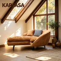 Chaise longue moderne en velours, fauteuil d'appoint incurvé, canapé deux places caramel avec pieds en métal noir pour salon, chambre, hôtel