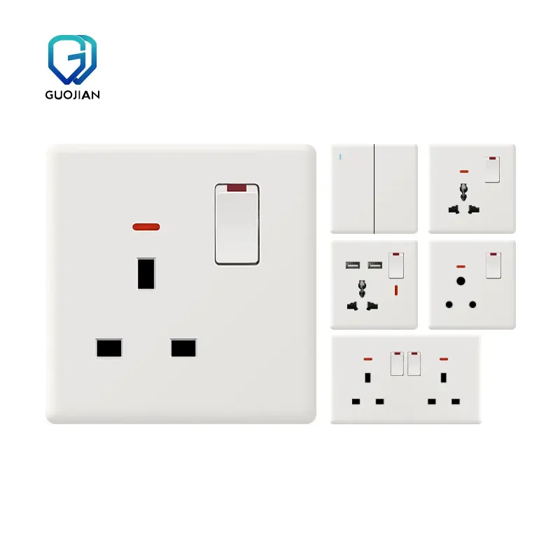 T12 blanco nacarado Reino Unido estándar ultrafino 4 Gang 1 way 2way interruptor de enchufe al por mayor electrodomésticos