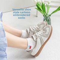 Chaussettes blanches pour femmes, brodées de dessins animés, printemps-été, respirantes, décontractées, en coton, tendance, tricotées à Zhuji