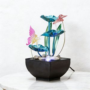 Fontaine électrique ronde avec éclairage arrière, ornement de fleurs, de fées et de papillons, pour la décoration de la maison ou du bureau - Product Image 2