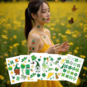 Autocollants de trèfle <span class=keywords><strong>irlandais</strong></span> vert auto-adhésif à quatre feuilles pour enfants St Patricks Day Face Body Party Celebrations - Product Image 1