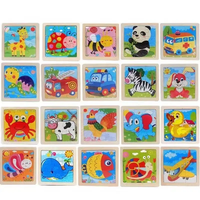 Meilleure vente en bois Puzzle jeu de société Montessori début éducatif en bois 9 pièces 11*11cm Animal Puzzle jouets pour enfant enfants