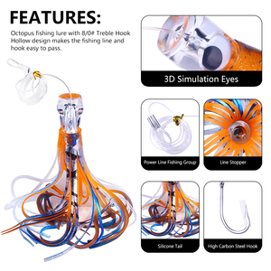 Esche <span class=keywords><strong>Artificiali</strong></span> da Traina d'Altura SB088 22cm 100g all'Ingrosso con Gonnellino in Silicone a Forma di Polpo e Calamaro per la Pesca di Grandi Predatori come Marlin e Tonno - Product Image 5