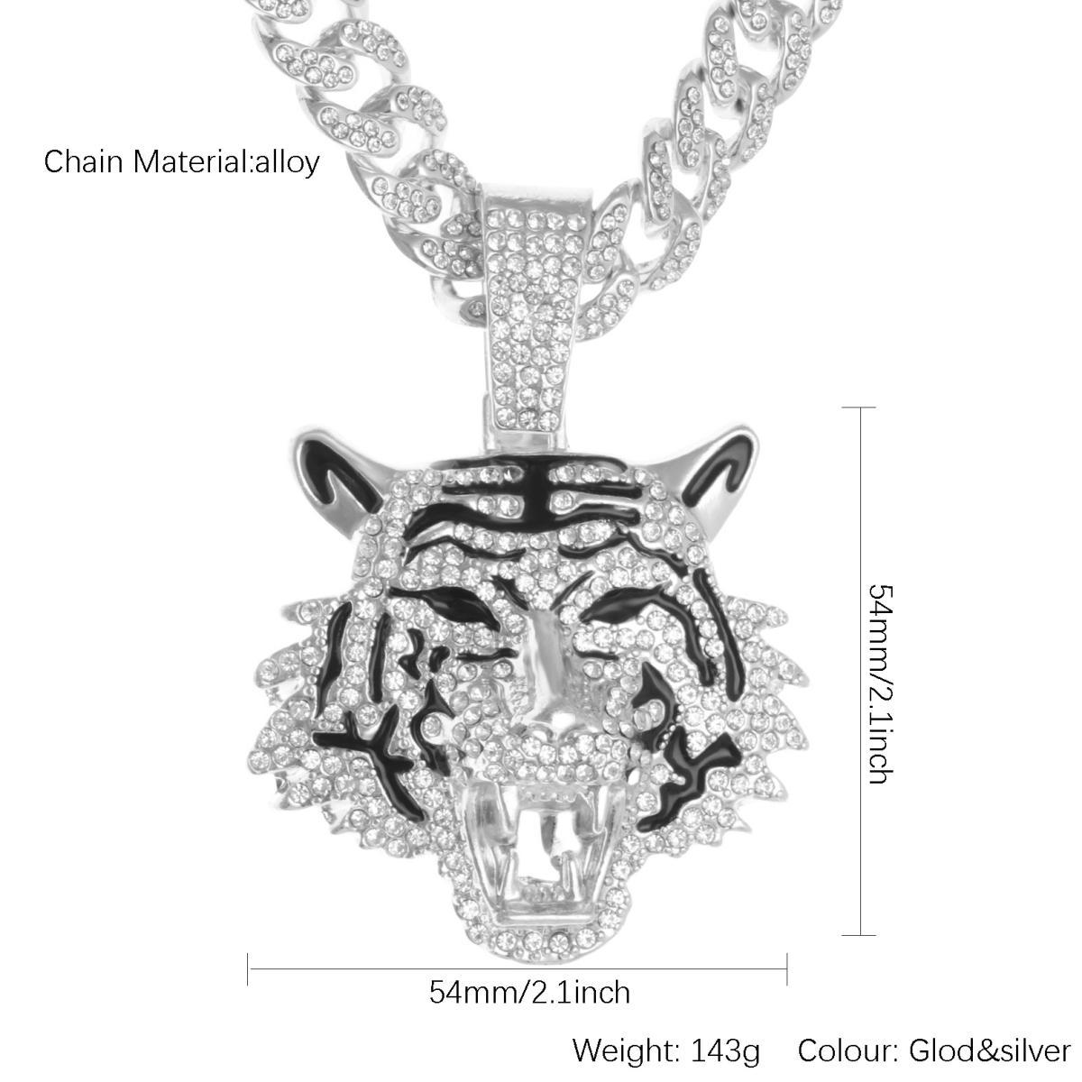 Collier pendentif tête de tigre en argent