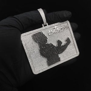 Custom VVS Moissanite Rectangle Plaque Pendants 925 Silver Hip Hop <b>Initial</b> Bar Charms GRA Pass Diamond Tester B2B Supply - Product Image 2