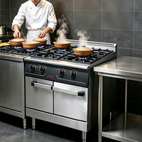 Cuisinière à gaz commerciale JUSTA à 4 brûleurs, base en acier inoxydable, 5000-10000W, gaz naturel/GPL, pour restaurant, restauration, cuisine