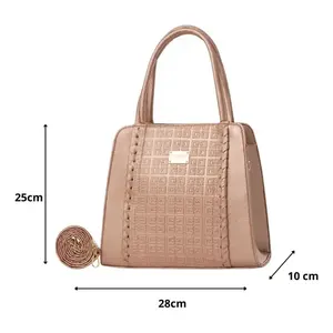 Bolso de Mano Geométrico de Cuero Color Oro Rosa para Mujer, Marca Fana Jupiter, con Correa Cruzada y Dos Asas para Uso Diario - Product Image 5