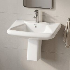 Montaje en pared Lavado a mano Cilindro de superficie sólida Semi lavabo-Medio Pedestal Lavabo Soporte para fregadero Baño de cerámica Productos sanitarios - Product Image 3