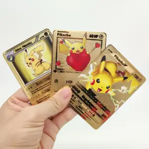 Charizard Langka, Pikachu Gold Black Metal Carte Poke Mon Kartu Asli Edisi Pertama Pertama Ex Gx Tcg Vmax Perdagangan Bermain Kartu Permainan