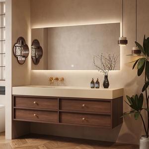 Walnut ceramic integrated wall mounted intelligent mirror cabinet combination bathroom cabinet - Product Image 2