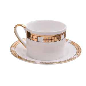Gold Plaid Ceramic 2-Piece Eco-Friendly 250mL Cup <b>Set</b> Gift Box High-End Bone China Afternoon Coffee <b>Teacup</b> with <b>Saucer</b> - Product Image 1