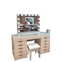 Coiffeuse moderne de luxe en bois blanc avec miroir éclairé et panneau décoratif pour chambre à coucher