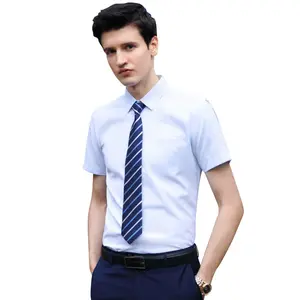 fast stock available polyester cotton solid color short sleeve men women dress shirt with pocket