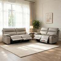 Canapé sectionnel moderne en cuir véritable extensible avec fonction de relaxation électrique, structure en bois, mobilier de salon, appuie-tête motorisé
