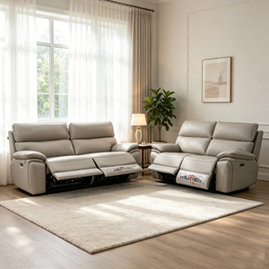 Sofá Seccional Extensible <span class=keywords><strong>de</strong></span> Cuero Genuino Moderno con Reclinación Eléctrica, Estructura <span class=keywords><strong>de</strong></span> Madera, Muebles para Sala <span class=keywords><strong>de</strong></span> Estar, Reposacabezas Eléctrico - Product Image 1