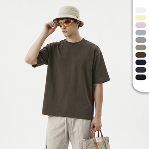 T-shirt en coton épais 240g de qualité supérieure pour <span class=keywords><strong>homme</strong></span>, coupe oversize à épaules tombantes, style <span class=keywords><strong>streetwear</strong></span>, couleur unie, coupe carrée, haut d'été - Product Image 1