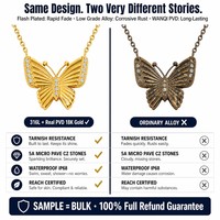 Collier pendentif papillon en zircon plaqué or 18 carats en acier inoxydable, résistant à l'eau et au ternissement, prêt à être expédié en gros
