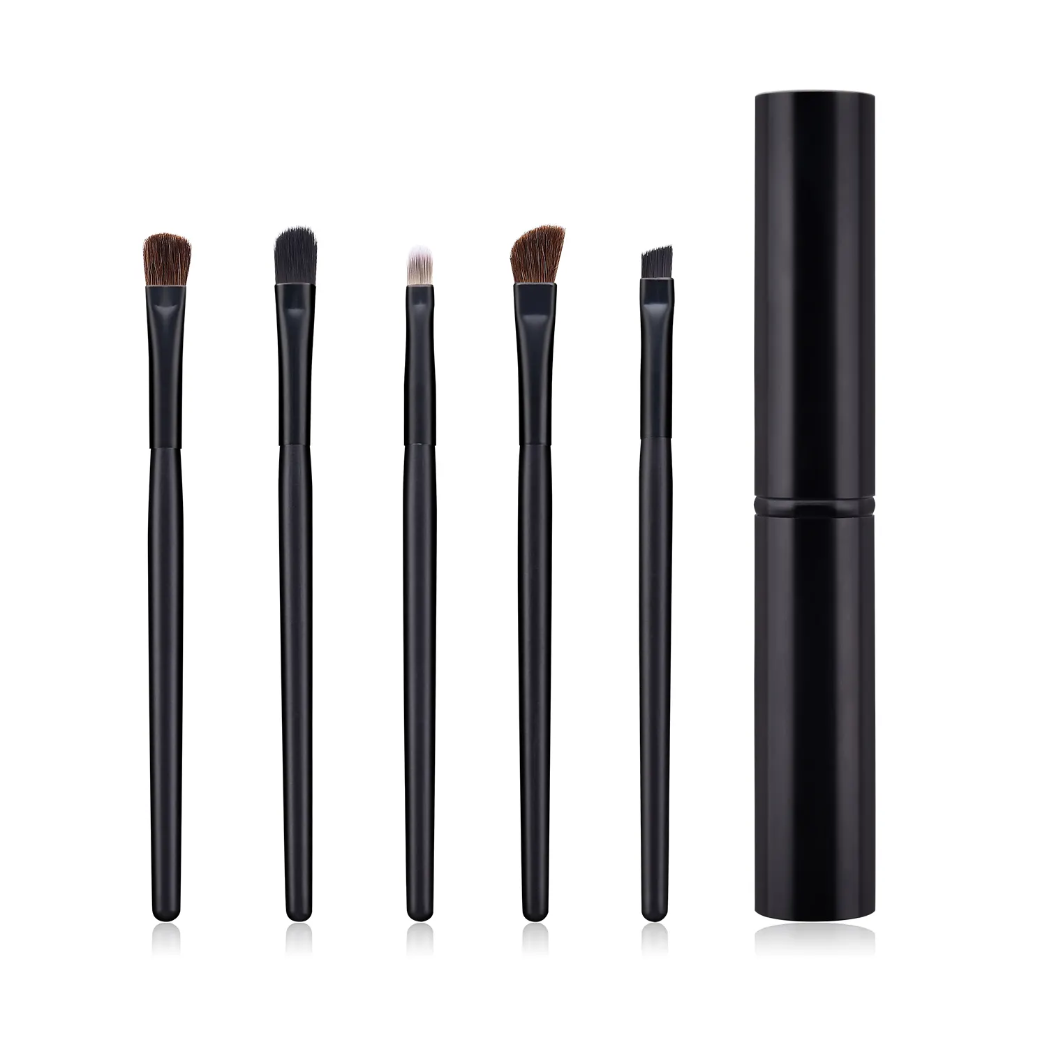 Free Sample New Design Quality Soft 5 Pieces Black Aluminum Ferrule Ended Makeup Brush Set