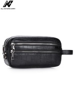 Pochette Homme en Cuir Véritable Motif Crocodile avec Fermeture Éclair, Dragonne Légère, Résistante à l'Eau et Antivol pour le Quotidien et le Bureau