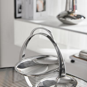 Plateau à collations à 3 niveaux en acier inoxydable avec poignée - Plateau de service argenté poli pour noix, apéritifs et présentation sur <span class=keywords><strong>table</strong></span> de fête - Product Image 4