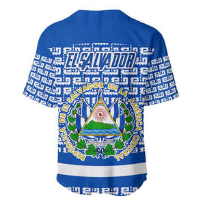 Jersey Baseball Pola Tribal El Salvador dengan Lambang Nasional dan Tema Biru Putih Seragam Baseball Logo Kustom - Product Image 4