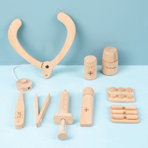 Trousse de docteur <span class=keywords><strong>en</strong></span> bois pour enfants, jeu de simulation médicale, ensemble de jeu de rôle Montessori, jouets éducatifs pour enfants d'âge préscolaire - Product Image 1