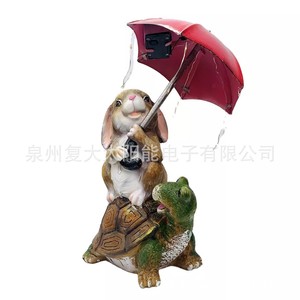 Statue de jardin solaire tortue et lapin avec lumières LED, résistante à l'eau, décoration extérieure autoportante à énergie solaire - Product Image 5