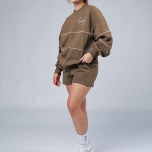 Vente en gros de sweats à rayures pour femmes avec logo personnalisé 480g sweat-shirt à col rond en coton épais sweat à capuche avec strass pour femmes - Product Image 5