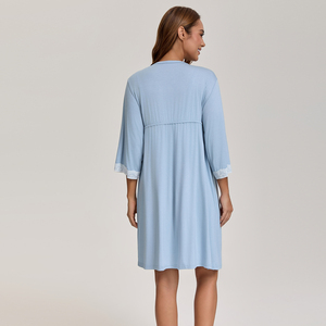 Ensemble <span class=keywords><strong>de</strong></span> robe <span class=keywords><strong>de</strong></span> nuit et <span class=keywords><strong>de</strong></span> pyjama d'allaitement pour femmes enceintes, 95% viscose, 5% élasthanne, 3 pièces, bordure en dentelle, respirant - Product Image 2