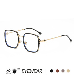 TR90 กรอบแว่นตาทรงสี่เหลี่ยมสำหรับผู้หญิงน้ำหนักเบาป้องกันแสงสีฟ้าเลนส์พลาโนกรอบเต็มสีทอง - Product Image 5