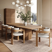 Table à manger extensible de style Japandi avec base à piétement côtelé, ensemble de table de cuisine moderne de luxe avec rangement dissimulé pour 6 à 12 personnes