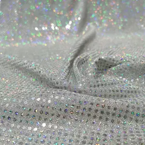 Nuovo tessuto di abbigliamento con punzonatura di filo d'argento 3mm laser plain paillettes 1.5m tessuto di pizzo MF117