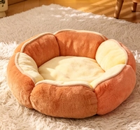 Lit pour animaux de compagnie en forme de fleur, coloré, en peluche moelleuse, rond, pour chat, nid douillet pour chaton et chiot, vente en gros