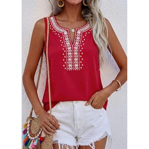 Womens Tank <b>Tops</b> Sleeveless V Neck Embroidered Boho <b>Top</b> Summer Casual Wear White Cotton Breathable Beach Vacation Style - Product Image 5
