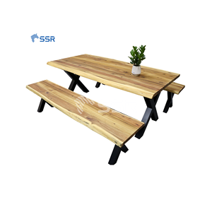 SSR Vina ชุดโต๊ะรับประทานอาหารอะคาเซียที่ทันสมัยพร้อมเฟอร์นิเจอร์บ้านโลหะขอบสดสำหรับห้องครัวและห้องนั่งเล่น - Product Image 2