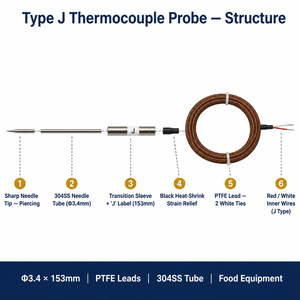 HUADONG <span class=keywords><strong>Alkar</strong></span> # Termopar Tipo J 25121, Sensor de Temperatura para Equipos de Servicio de Alimentos, Estándar Europeo y Estadounidense - Product Image 6
