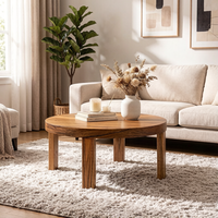 Table basse en bois massif rustique avec pieds ronds en bouleau pour salon salle à manger